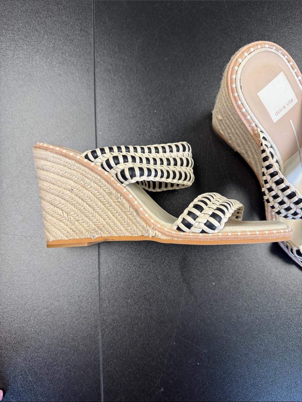 Dolce Vita Black and Cream Woven Double-Strap Mules - Picture 2 of 10
